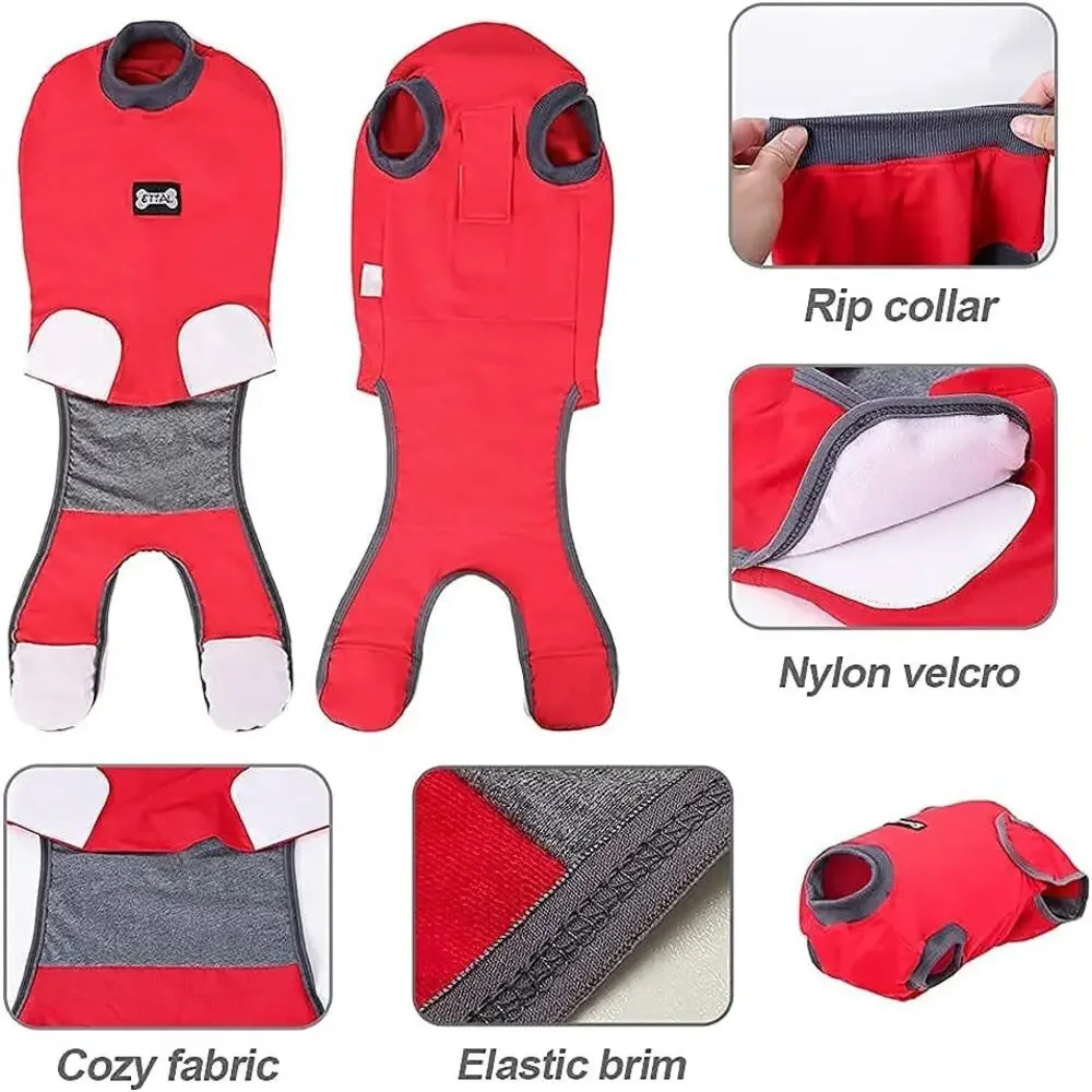 Red L Dog Recovery Suit - After Surgery Cone Alternative for Female & Male Dogs